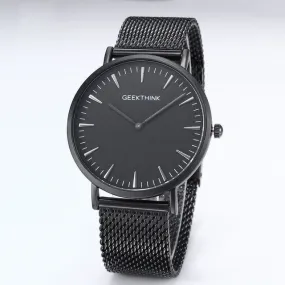 Brand Fashionable Ultra Thin Luxury Quartz Stainless Steel Mesh Strap Watch For Men - Black/White/Blue