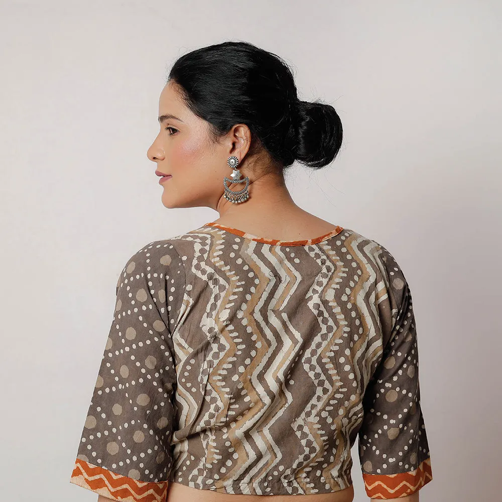 Brown - Bagru Dabu Block Printed Cotton Stitched Blouse