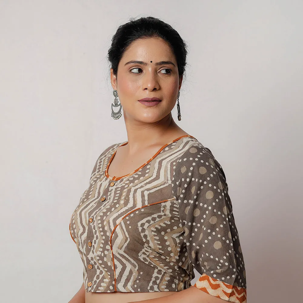 Brown - Bagru Dabu Block Printed Cotton Stitched Blouse