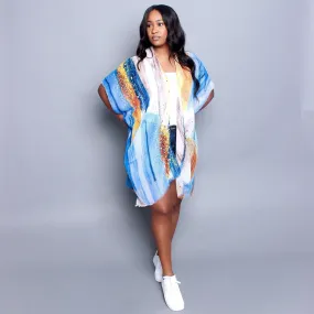 Brush Strokes Kimono-Blue