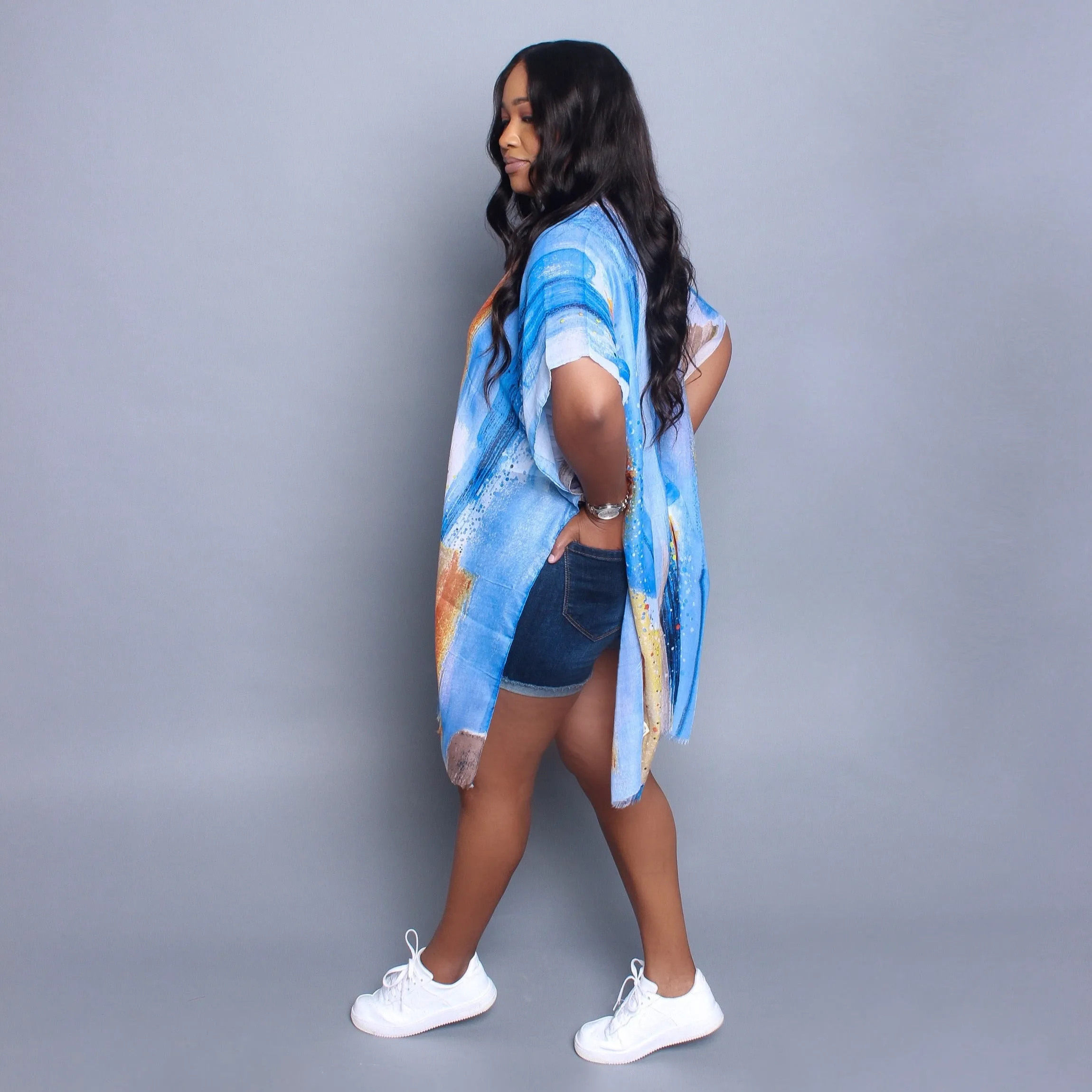 Brush Strokes Kimono-Blue