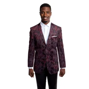 Burgundy Velvet Texture Slim Fit Blazer