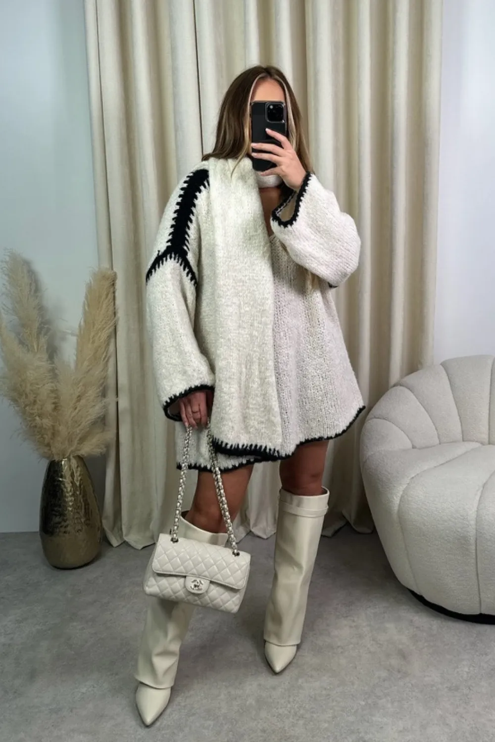 Carmen beige chunky knit scarf jumper
