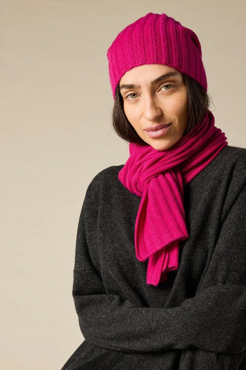 Cashmere Alex Rib Scarf in Magenta