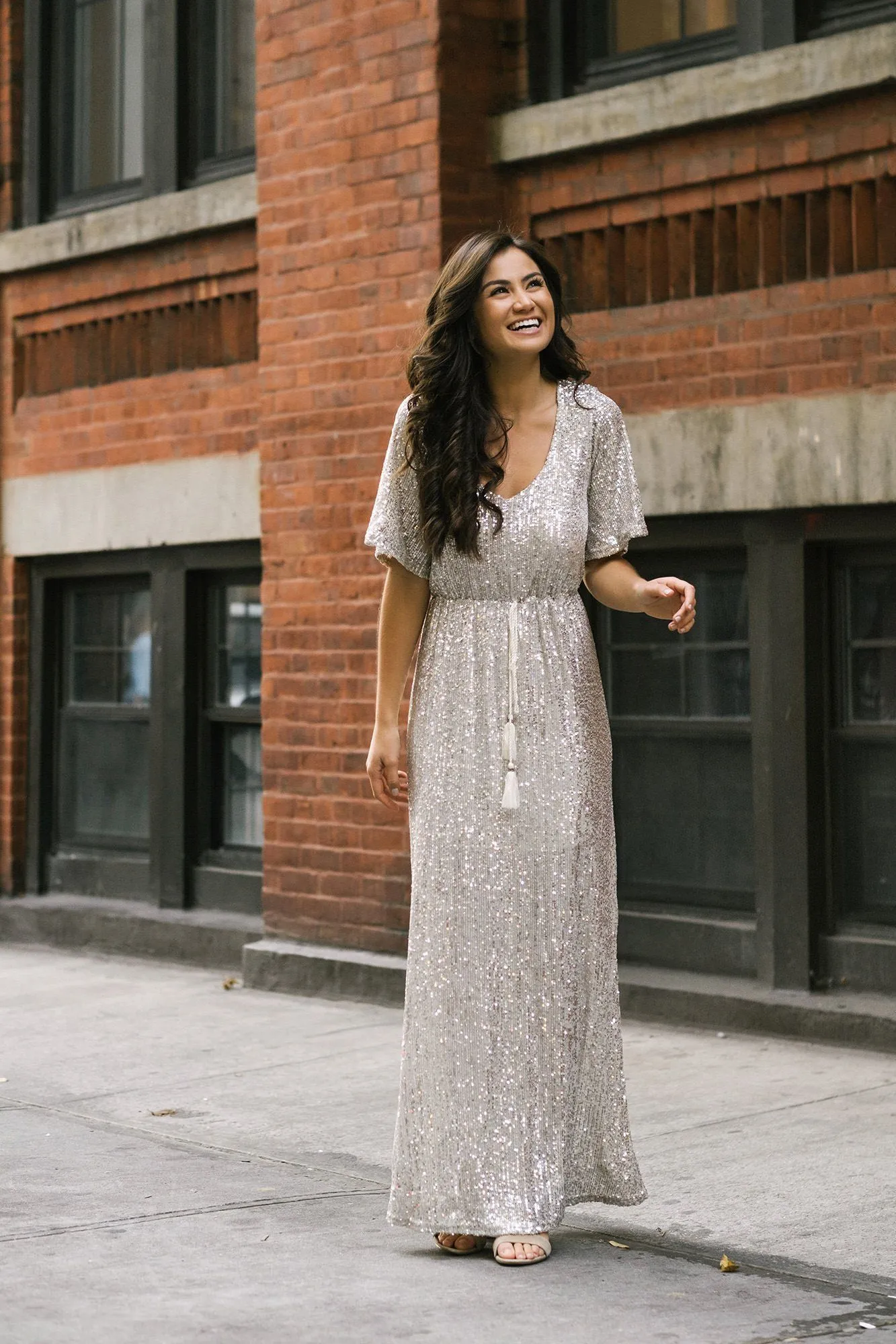 Celia Silver Sequin Maxi Dress