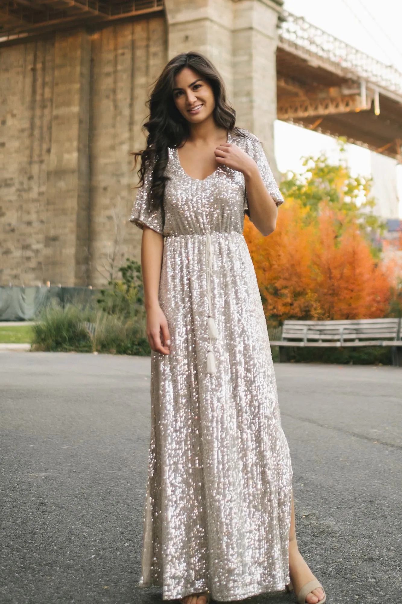 Celia Silver Sequin Maxi Dress