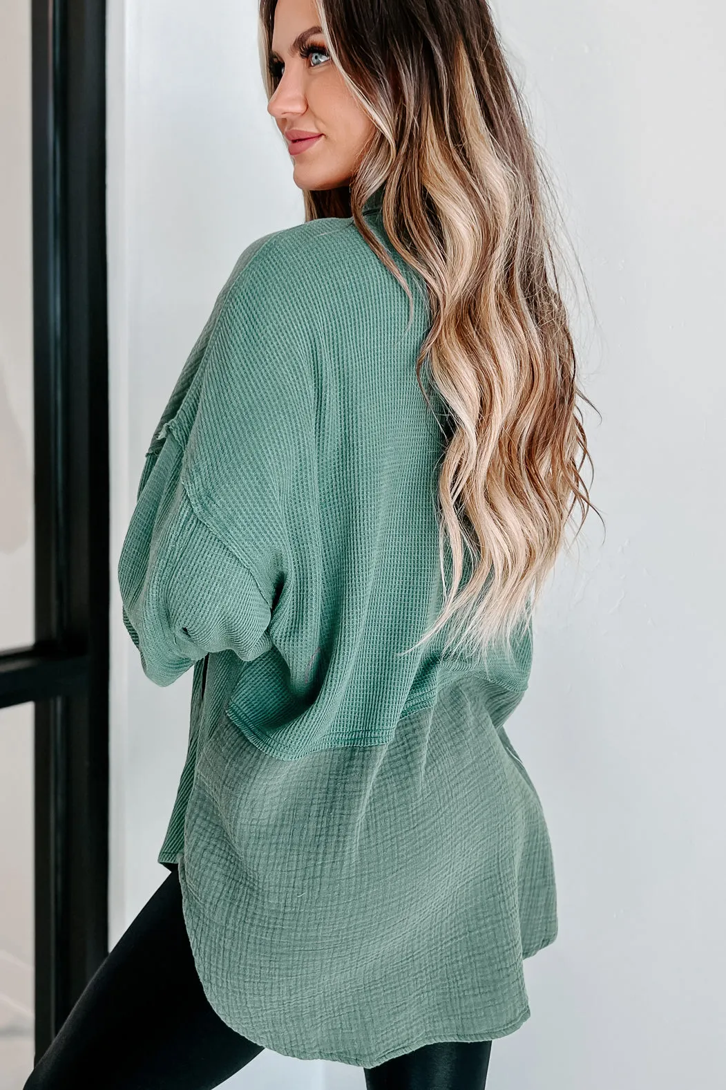 Check Your Attitude Oversized Mixed Fabric Shirt (Green)