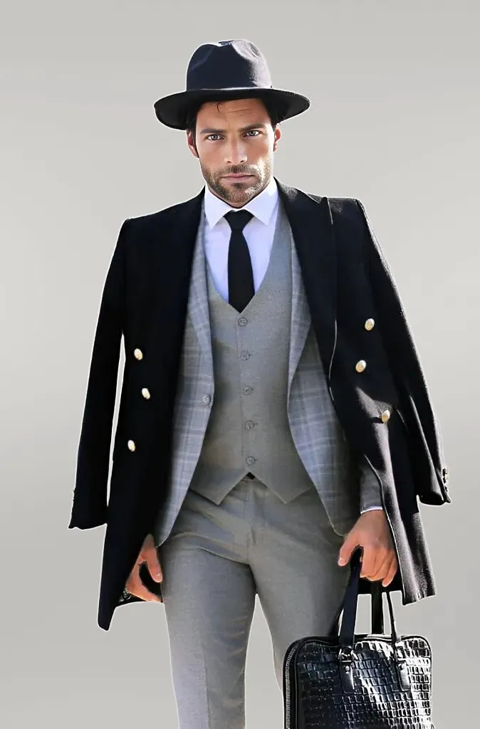 Checked Slim Fit Light Grey Men Suit - Wessi