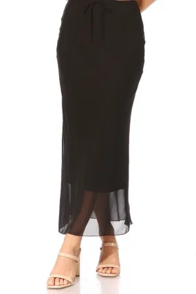 Chiffon Overlay Maxi Skirt Style 841 in Black
