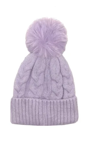 CLASSIC CABLE KNIT TURN UP ANGORA POM HAT AW23-RMD-92