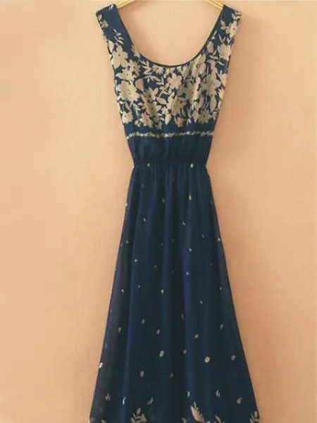 Classical Bohemia Floral Thick Straps Sleeveless Maxi Dress