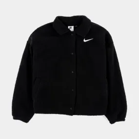 Collared Sherpa Womens Jacket (Black)