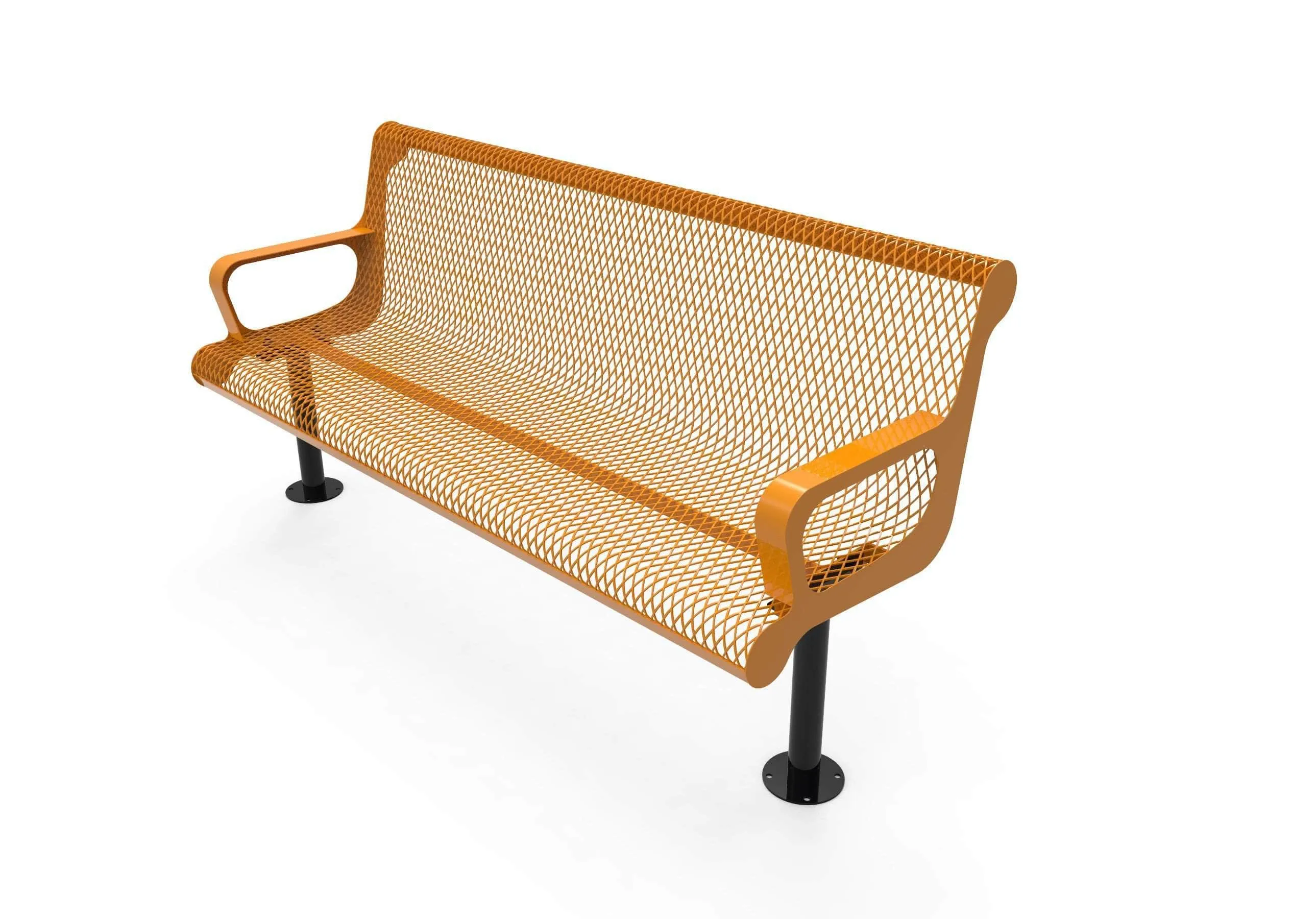 Contoured Park Bench with Arm - Diamond Pattern