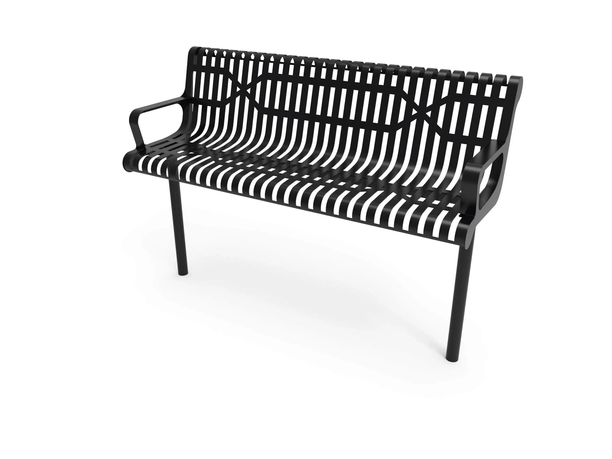 Contoured Park Bench with Arm - Slatted Steel