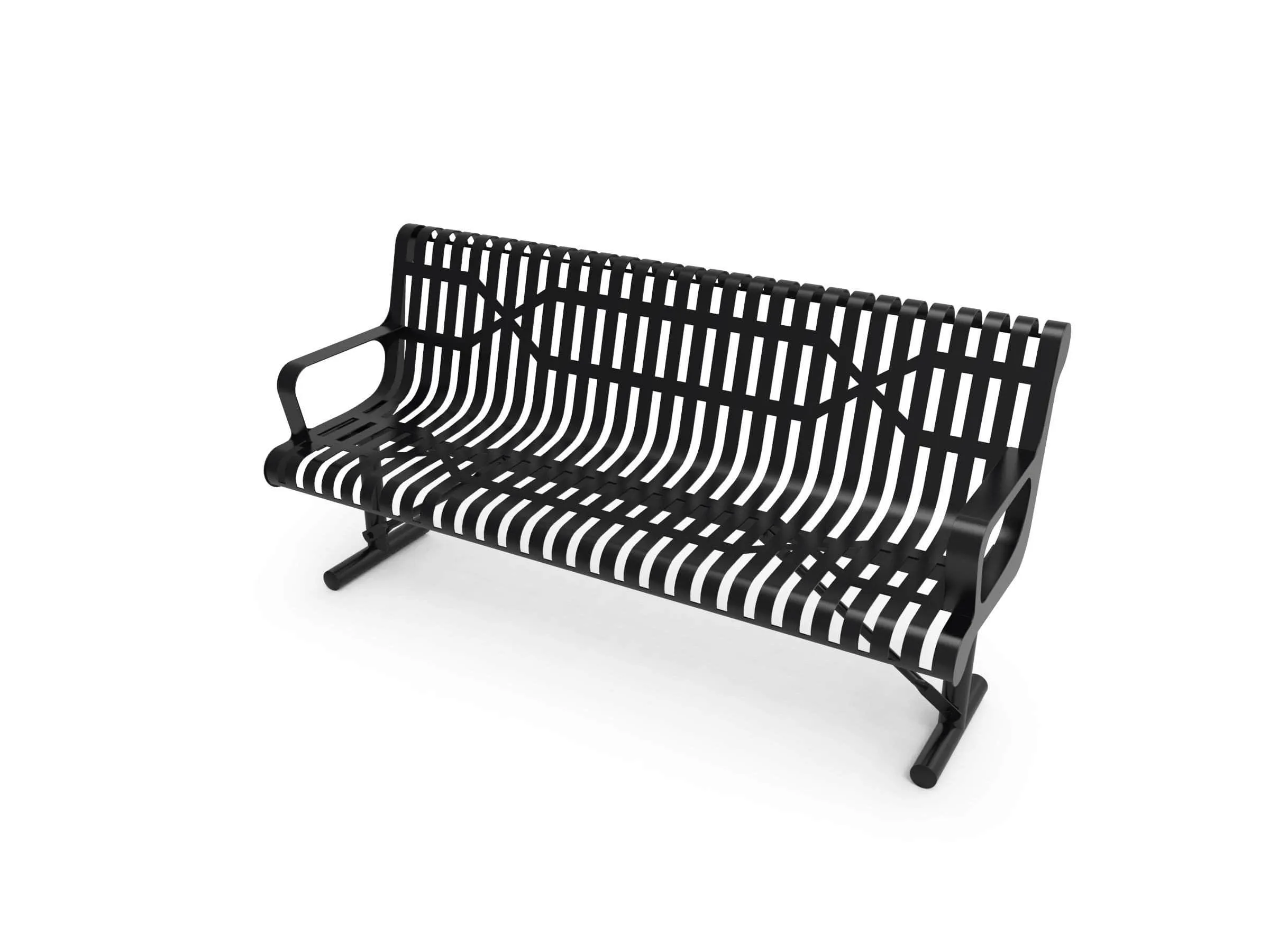 Contoured Park Bench with Arm - Slatted Steel