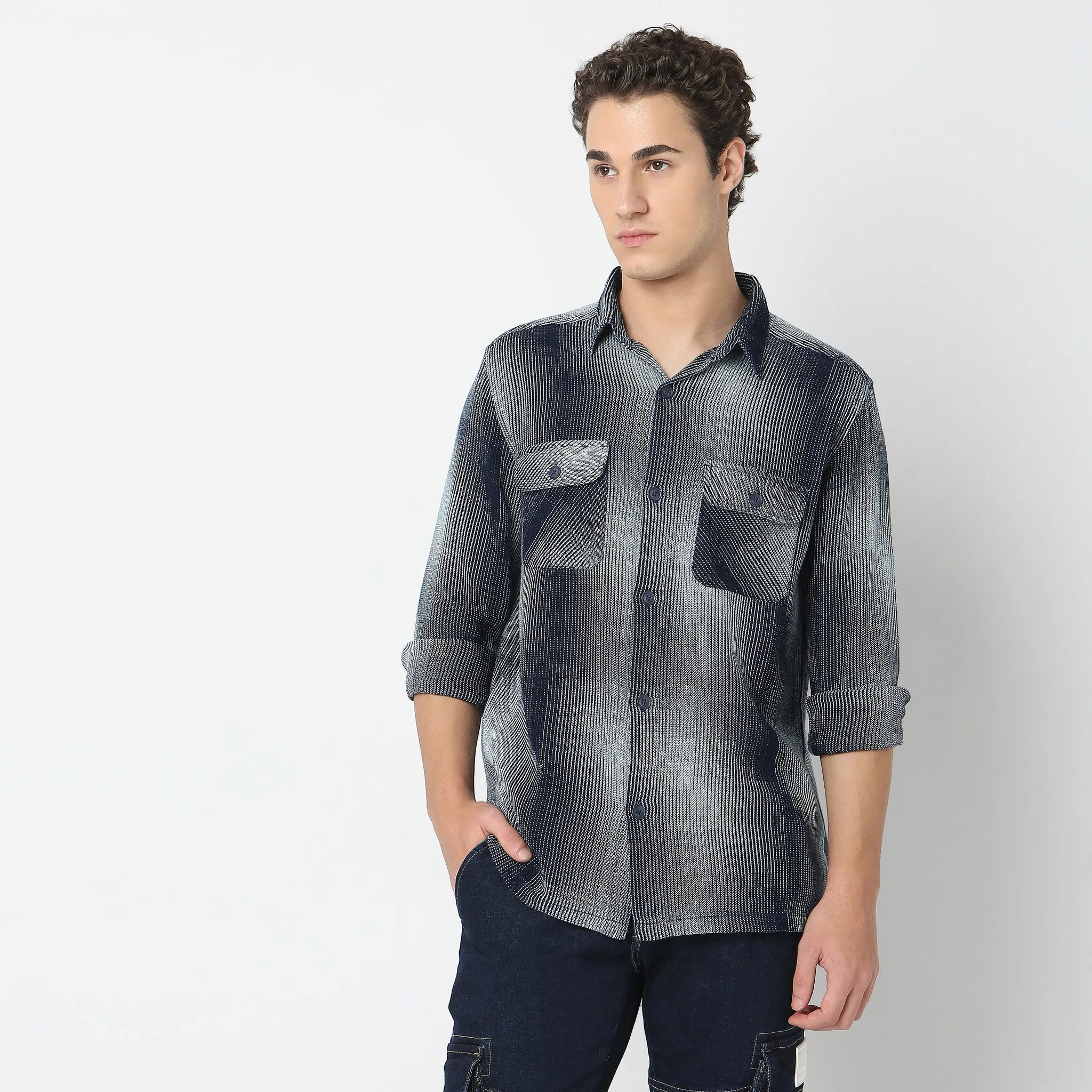 Cruiser™ Authentic Indigo 3 Dimensional Pattern Regular Fit Shirt 2 Pocket Original Style