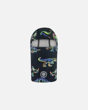 Deux par Deux Boy's Jersey Balaclava Black Printed Neon Dino