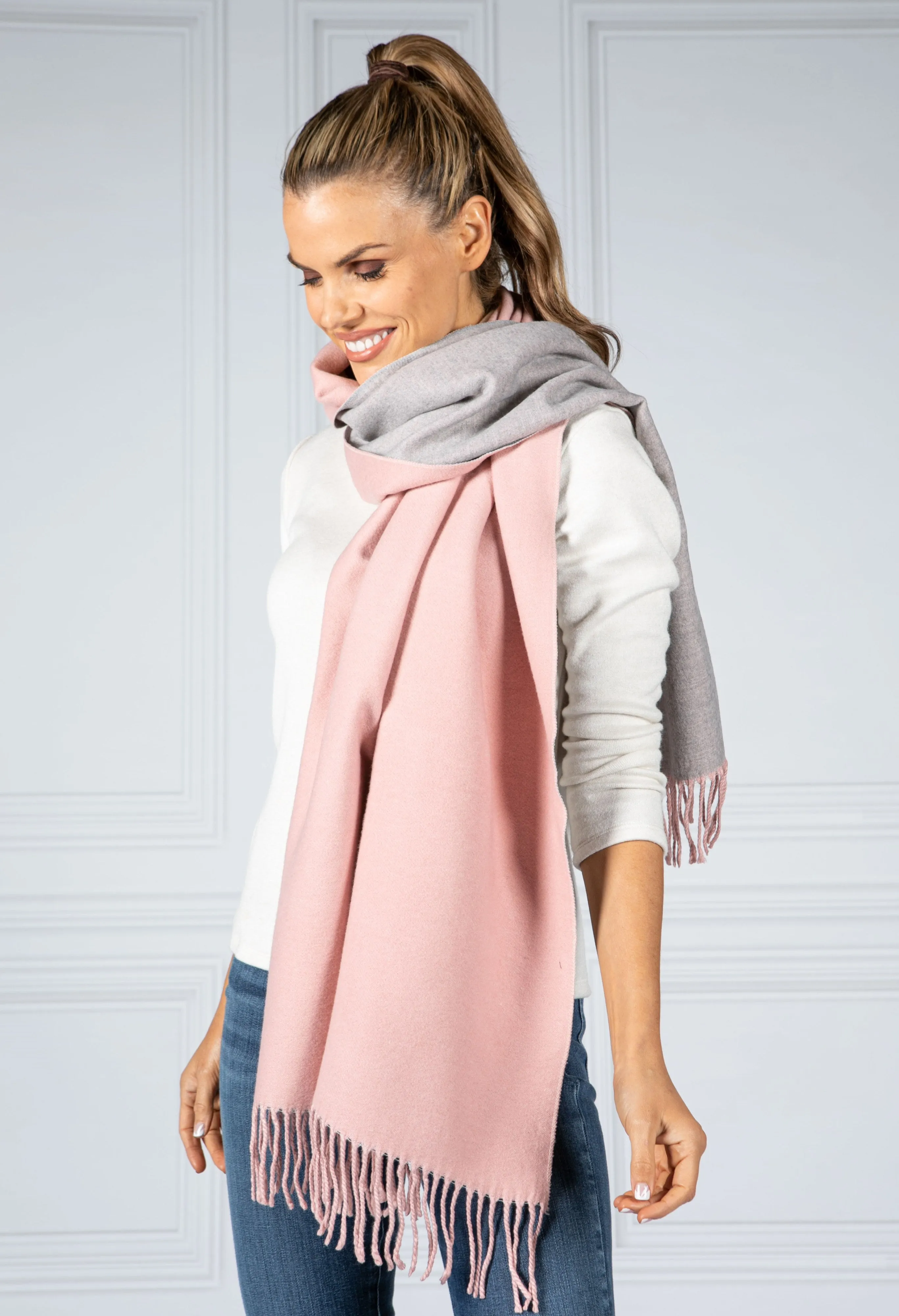 Double Knit Scarf in Rose and Grey