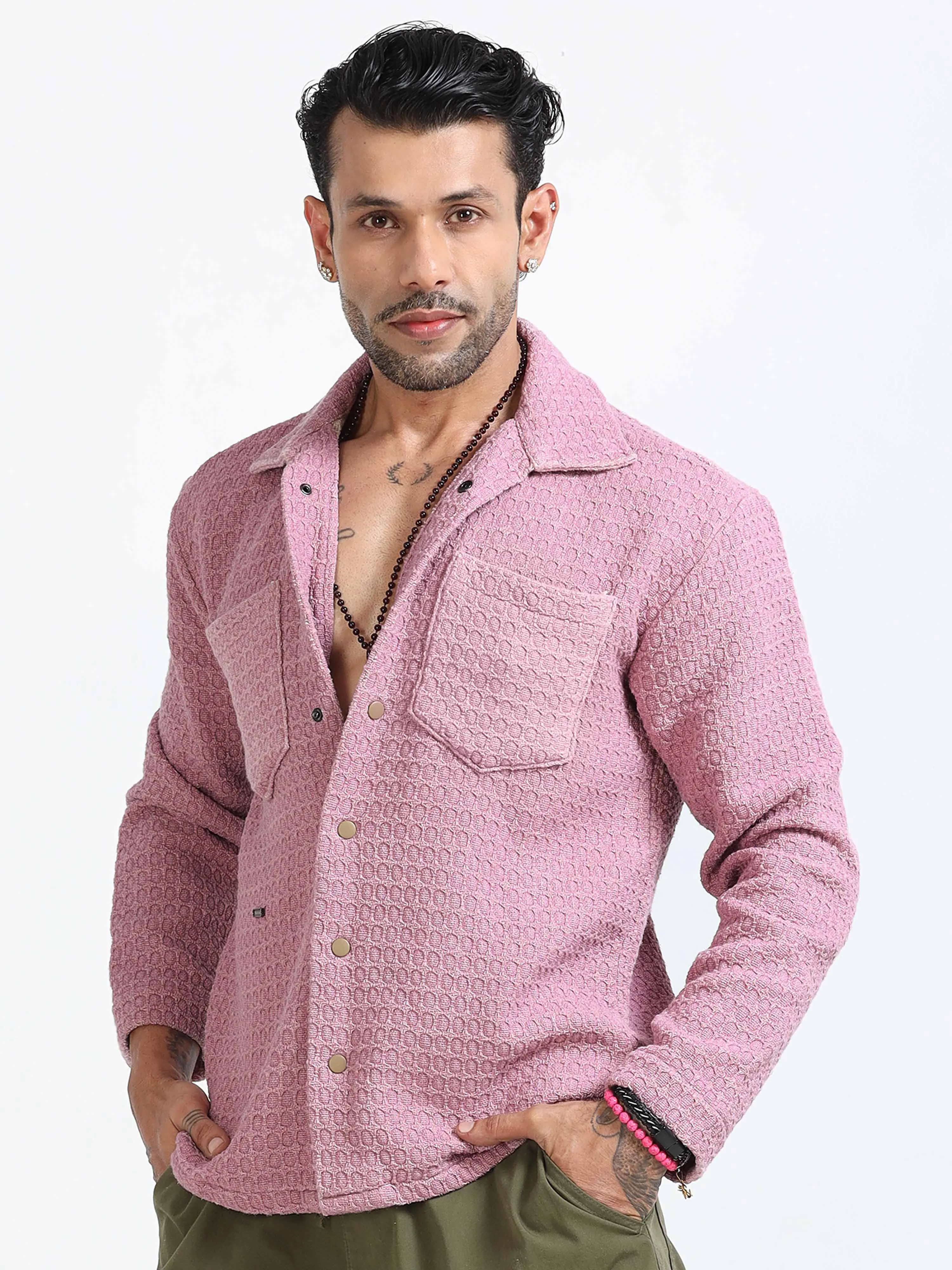 Elegance Textured Jude Shacket In Pink
