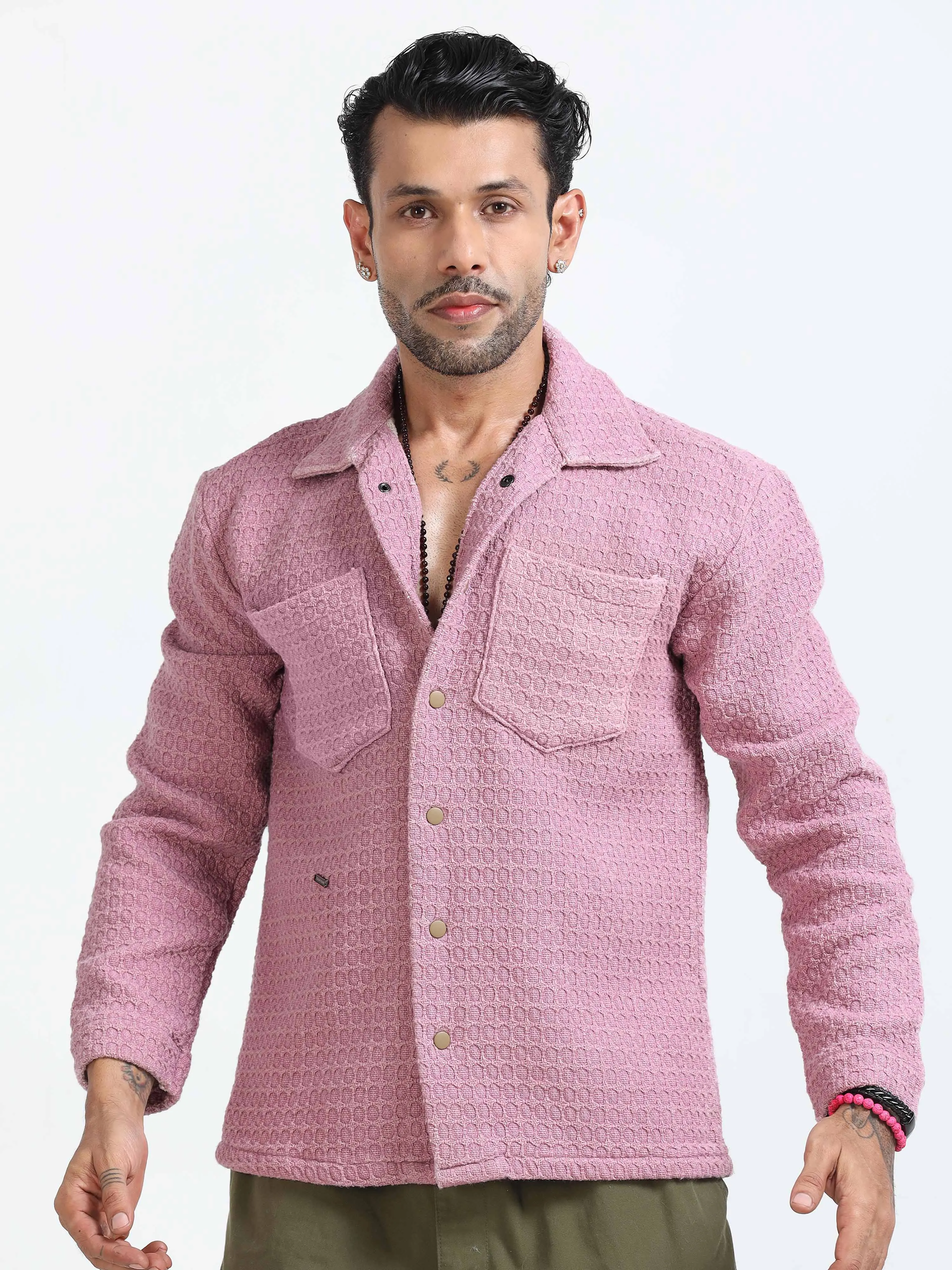 Elegance Textured Jude Shacket In Pink