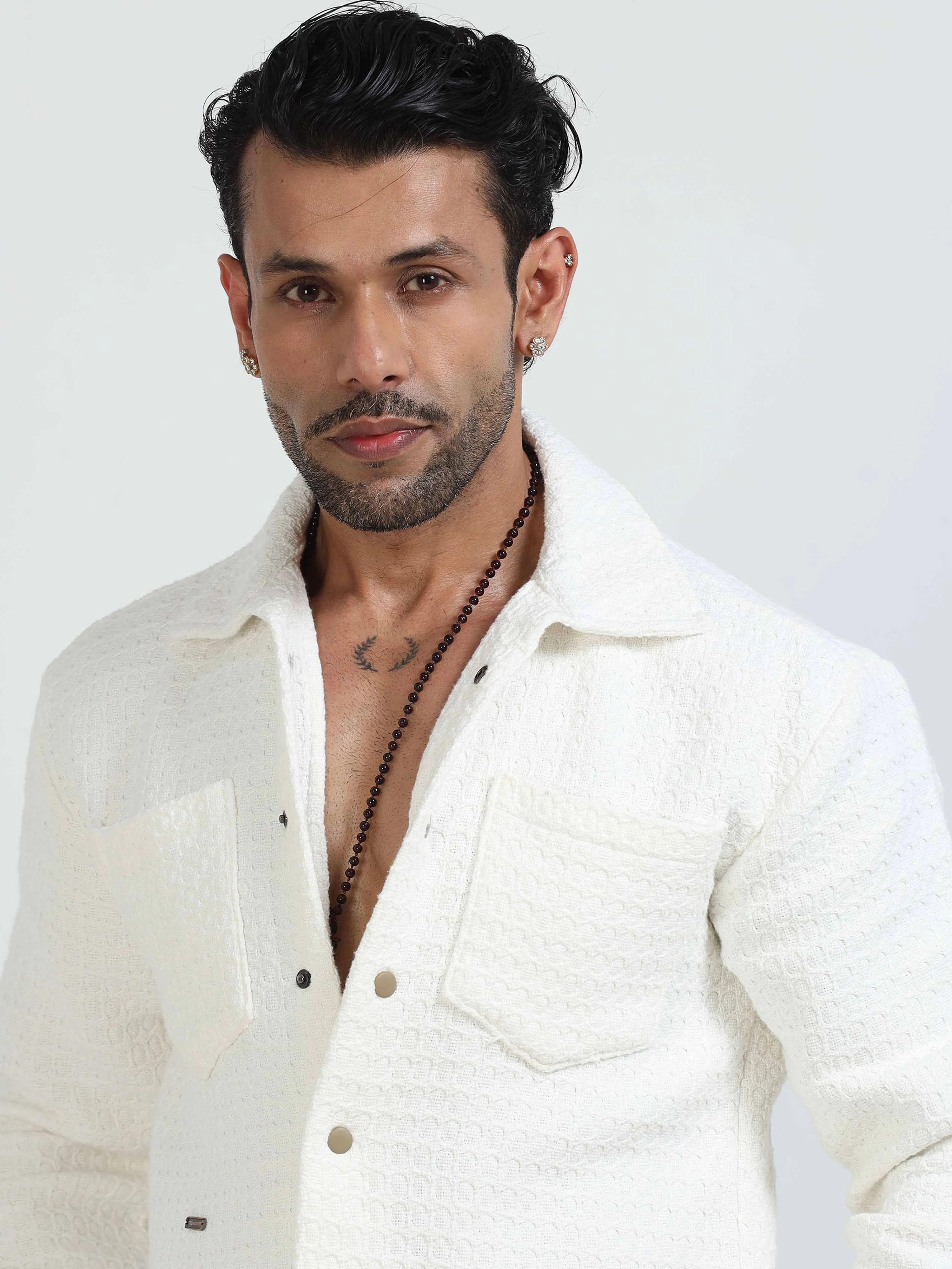 Elegance Textured Jude Shacket In White