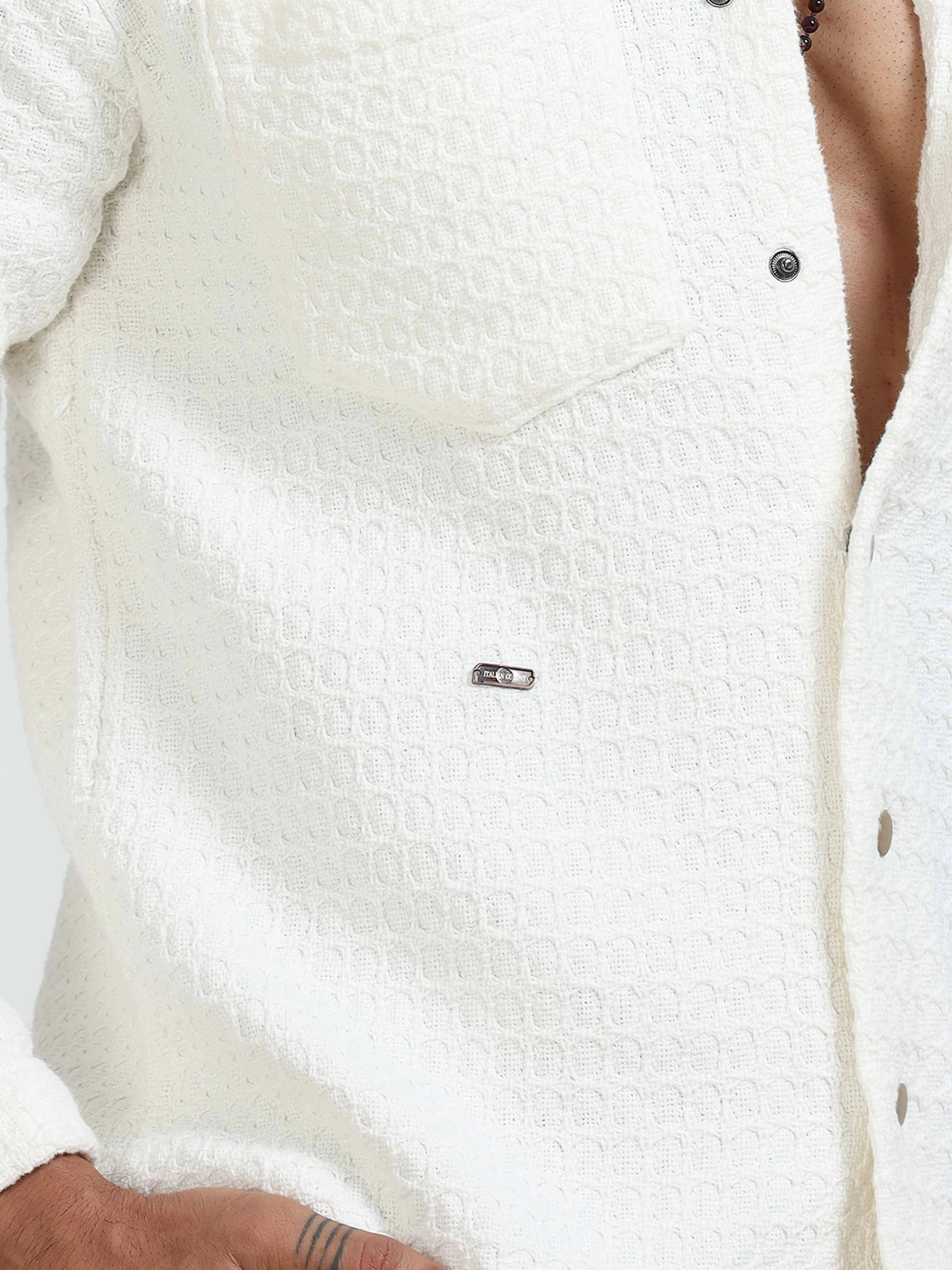 Elegance Textured Jude Shacket In White