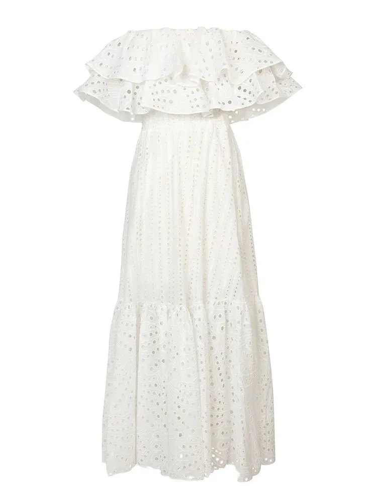Elegant Slash Neck Dresses Women Butterfly Sleeve High Waist Spliced Ruffles Pullover Dress Femlae Fashion 2023 Clothes 2023