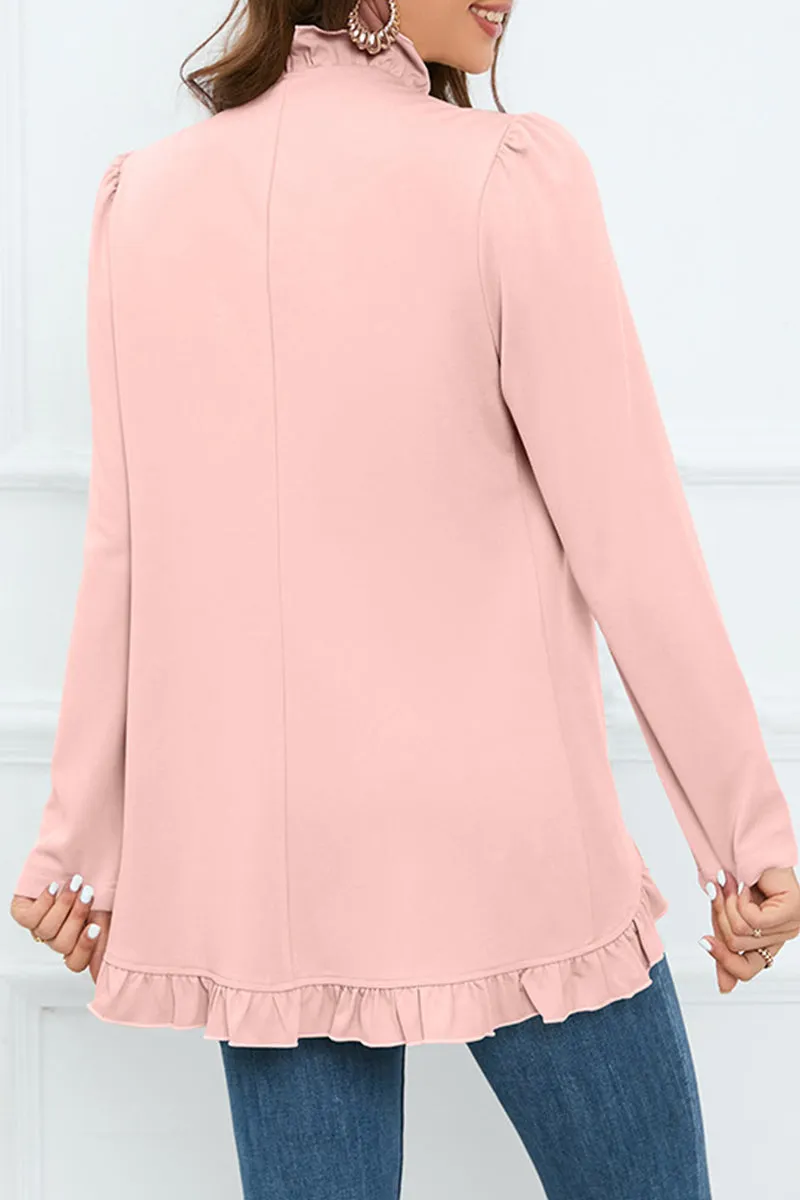 Elegant Solid Buckle Flounce Lotus Leaf Collar Outerwear