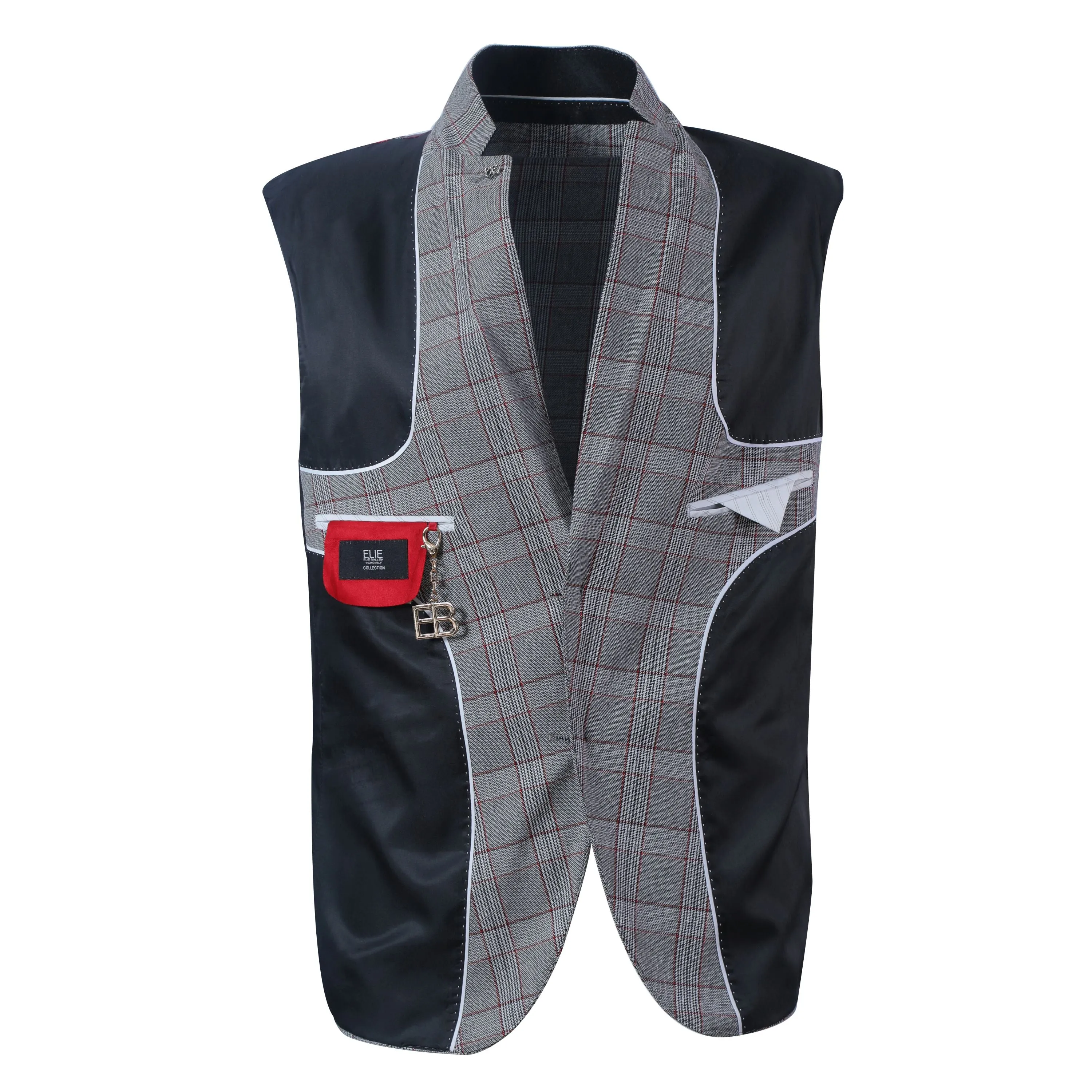 ELIE BALLEH Men's Grey Slim Modern Fit Checked Blazer