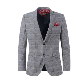 ELIE BALLEH Men's Grey Slim Modern Fit Checked Blazer