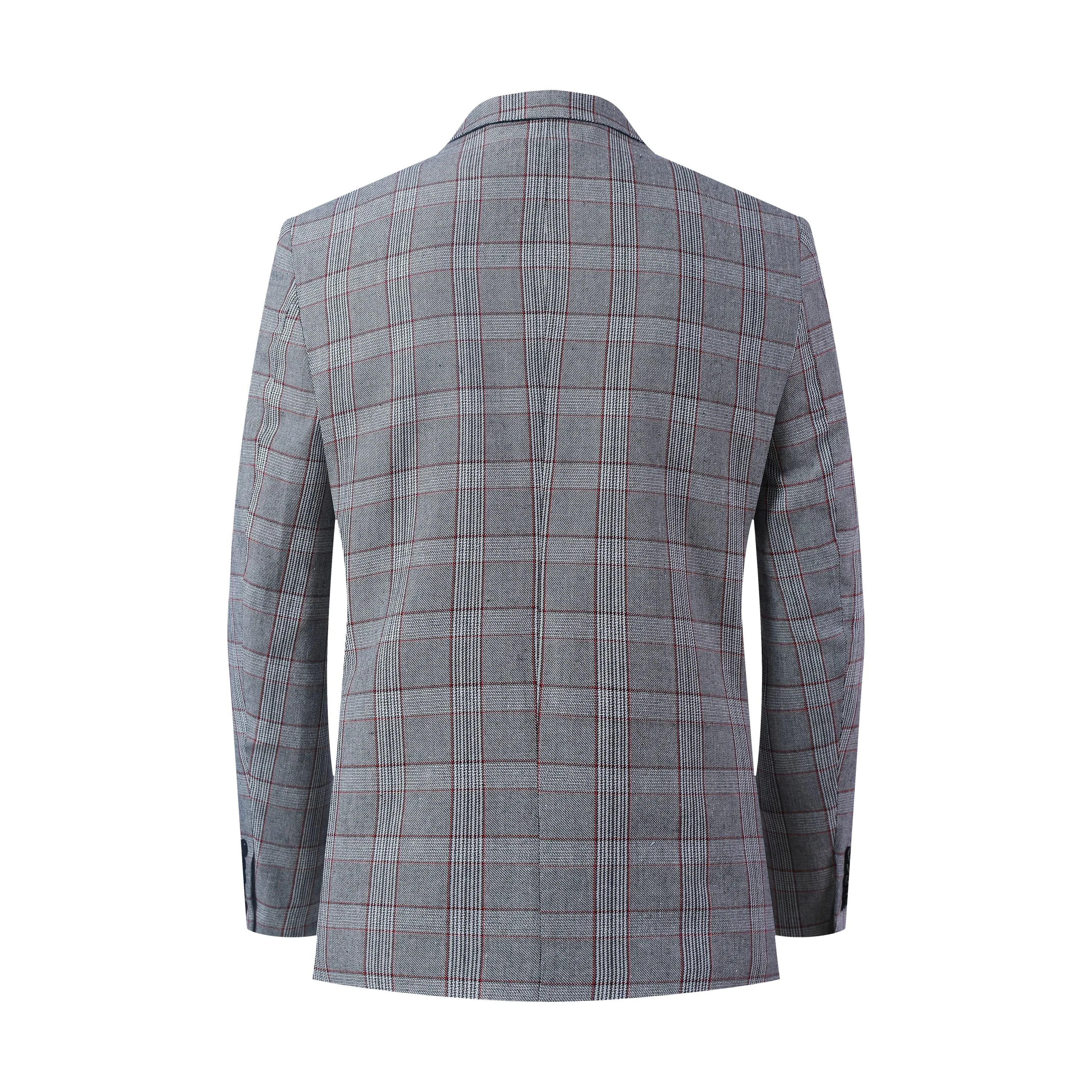 ELIE BALLEH Men's Grey Slim Modern Fit Checked Blazer