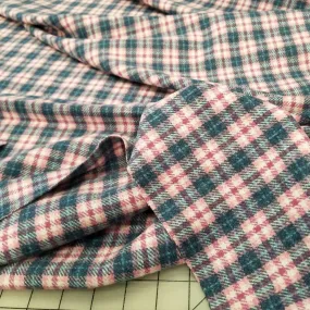 End of Bolt: 2 yards of Wool Blend Melton Pink and Blue Plaid Slight Brushed Woven-end of bolt