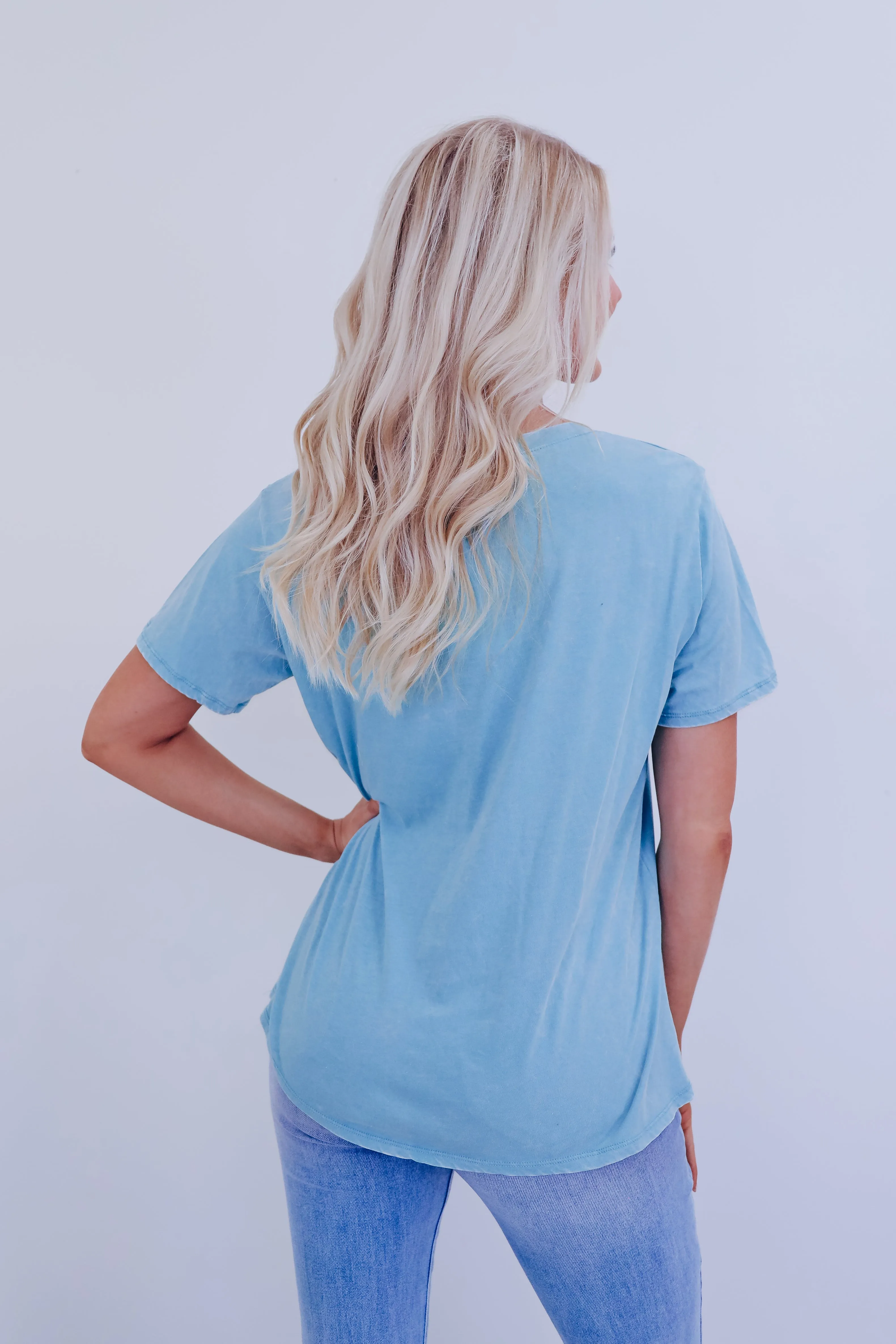 Evie V-neck Acid Washed Top - Dusty Teal