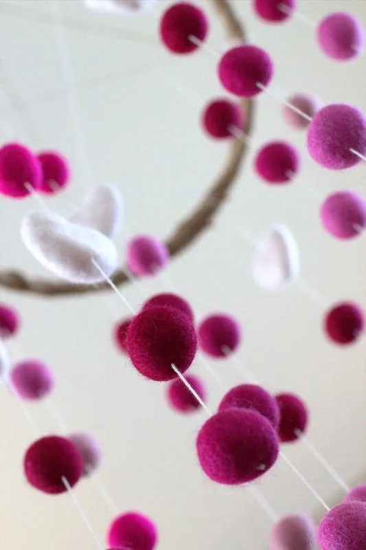 Felt Ball & Heart Nursery Mobile- Shades of Pink- LARGE