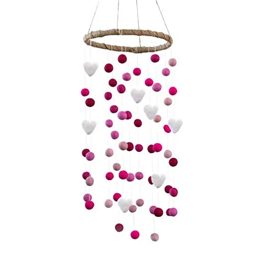 Felt Ball & Heart Nursery Mobile- Shades of Pink- LARGE
