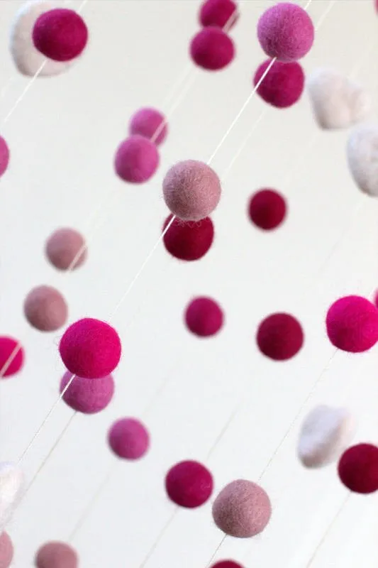 Felt Ball & Heart Nursery Mobile- Shades of Pink- LARGE