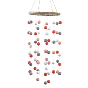 Felt Ball Nursery Mobile- Coral, Peach, Gray- LARGE