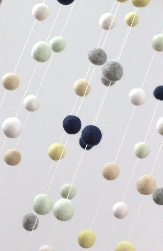 Felt Ball Nursery Mobile- Navy, Yellow, Seafoam- LARGE