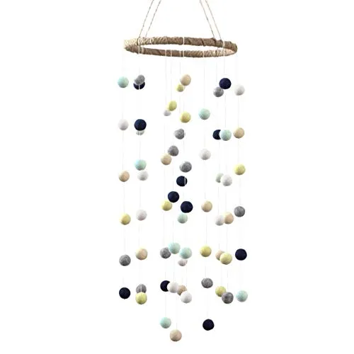 Felt Ball Nursery Mobile- Navy, Yellow, Seafoam- LARGE