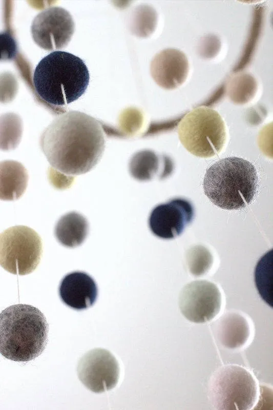Felt Ball Nursery Mobile- Navy, Yellow, Seafoam- LARGE