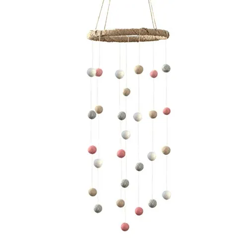 Felt Ball Nursery Mobile- Pink, Gray, Almond, White- Small