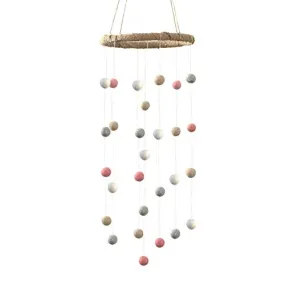 Felt Ball Nursery Mobile- Pink, Gray, Almond, White- Small