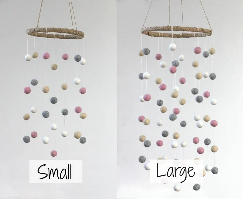 Felt Ball Nursery Mobile- Pink, Gray, Almond, White- Small