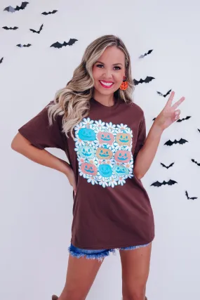 Field Of Pumpkins Floral Graphic Tee - Brown