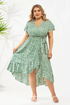 Floral Flutter Sleeves Wrap Midi Dress