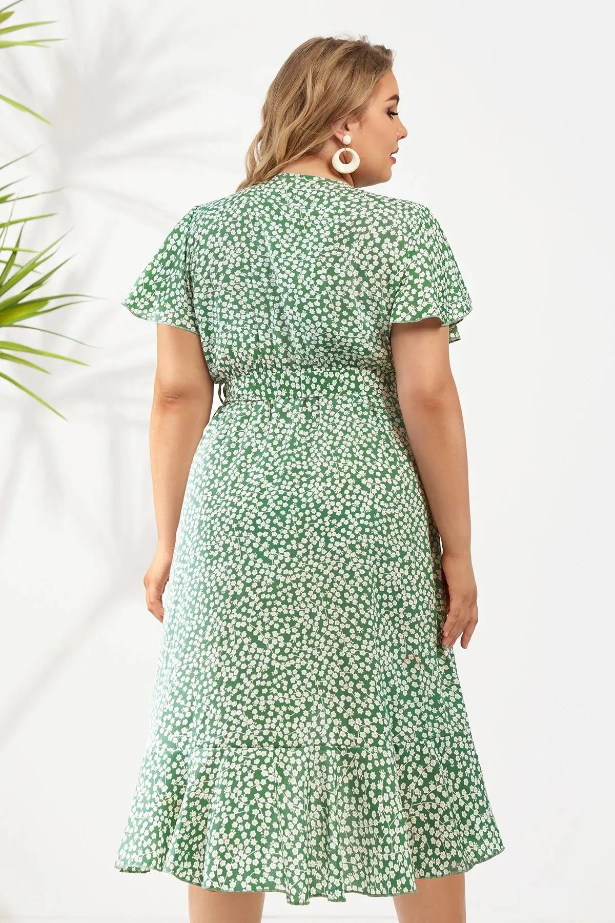 Floral Flutter Sleeves Wrap Midi Dress