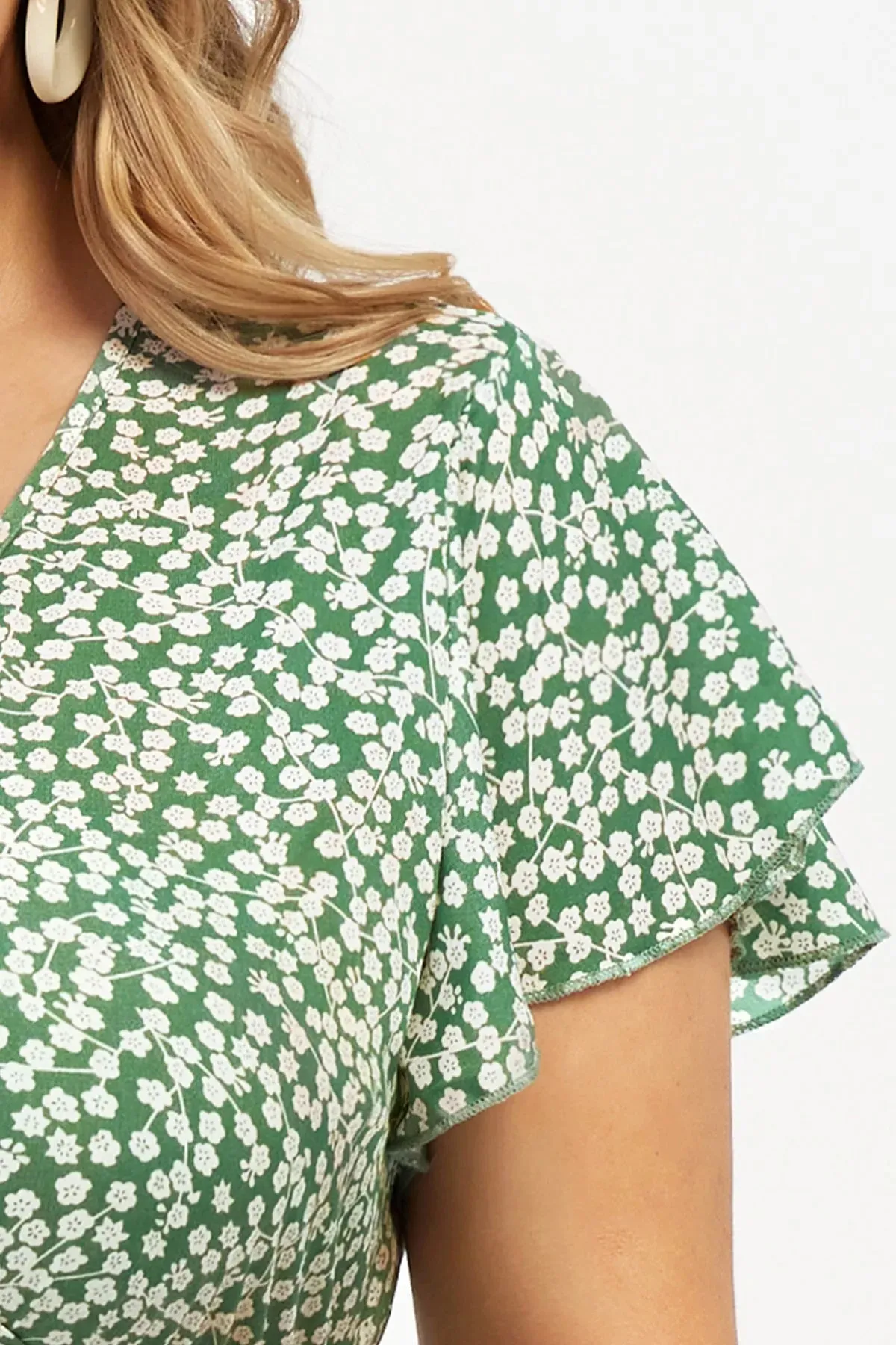 Floral Flutter Sleeves Wrap Midi Dress