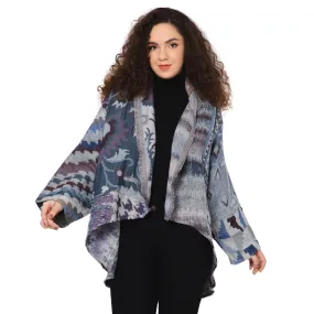 Floral Geo Poncho Jacket - Blue Brown