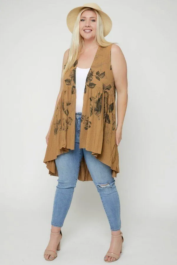 Floral Sublimation Print  Sleeveless Cardigan