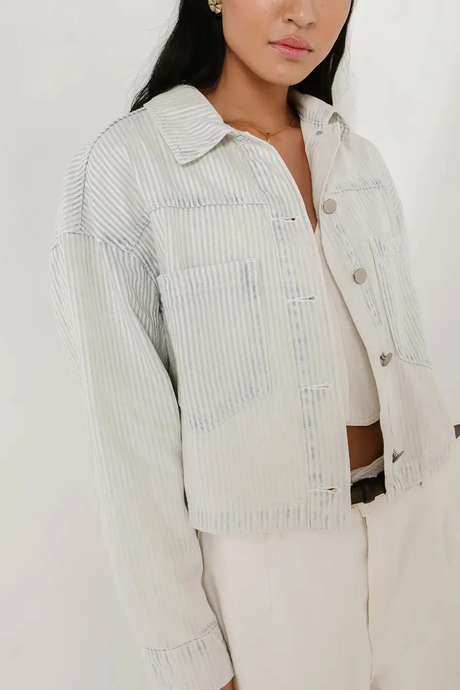 Frances Cropped Striped Denim Jacket
